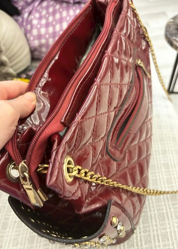 Bordo Zincir Detaylı Deri Biker Çanta - Görsel 3