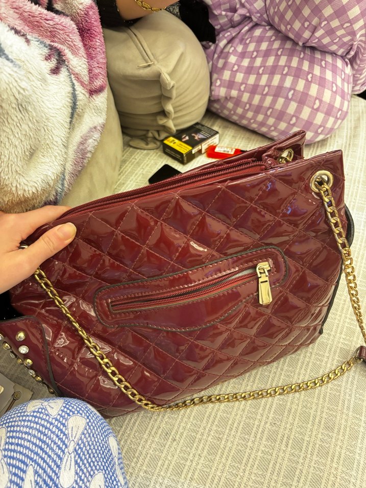 Bordo Zincir Detaylı Deri Biker Çanta - Görsel 2