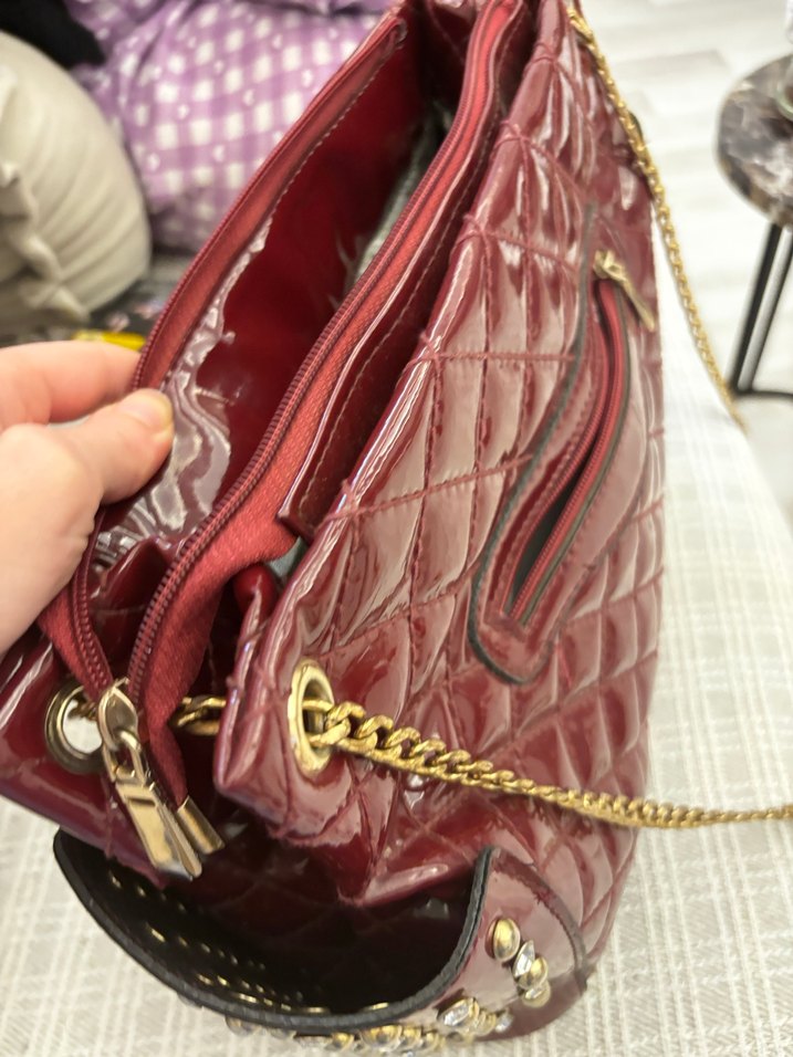 Bordo Zincir Detaylı Deri Biker Çanta - Görsel 3