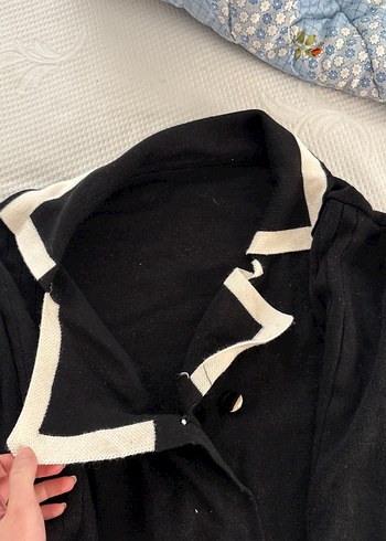 Düğmeli Siyah örme üst - Görsel 3