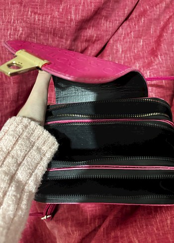 Pembe Deri Kadın Çanta Fermuarlı - Görsel 2