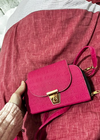 Pembe Deri Kadın Çanta Fermuarlı - Görsel 3