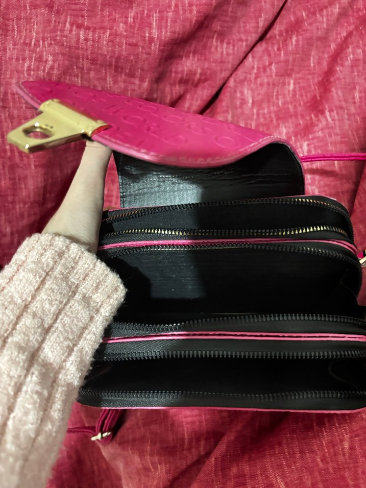 Pembe Deri Kadın Çanta Fermuarlı - Görsel 2