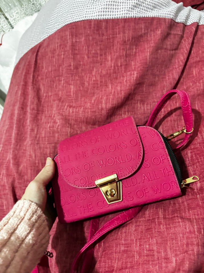 Pembe Deri Kadın Çanta Fermuarlı - Görsel 3