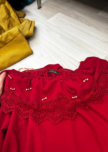 Kırmızı Fırfırlı Bohem Bluz - Görsel 2