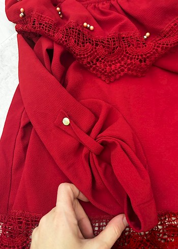 Kırmızı Fırfırlı Bohem Bluz - Görsel 3