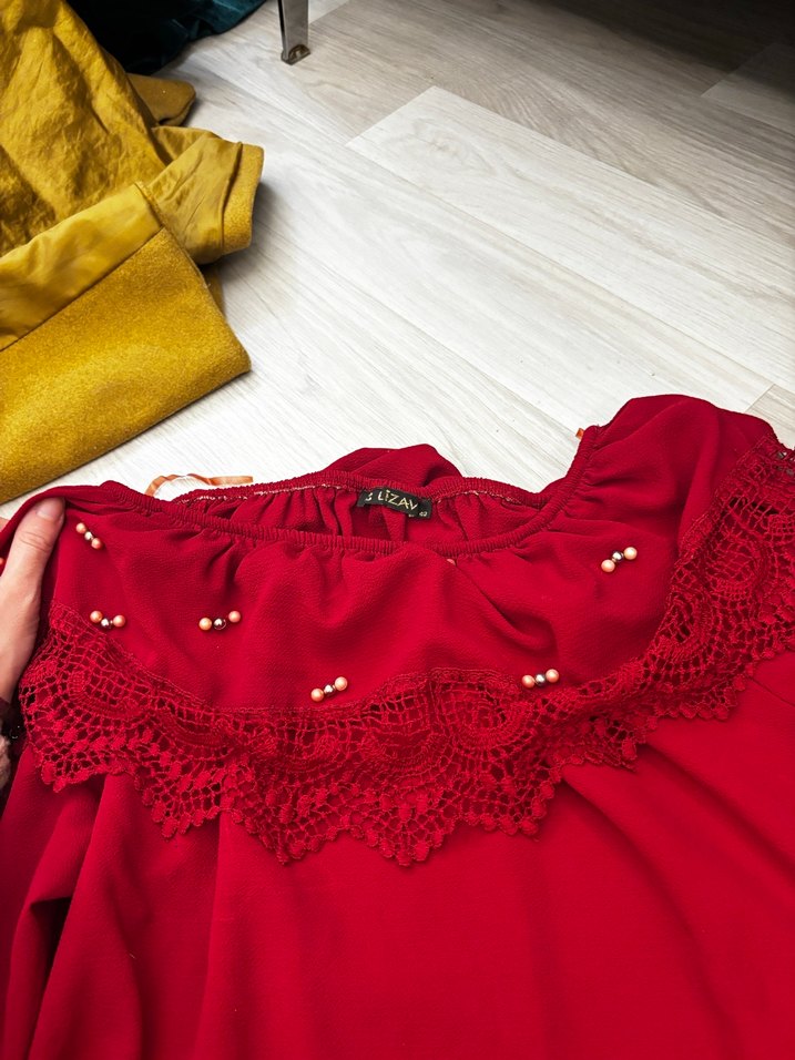 Kırmızı Fırfırlı Bohem Bluz - Görsel 2