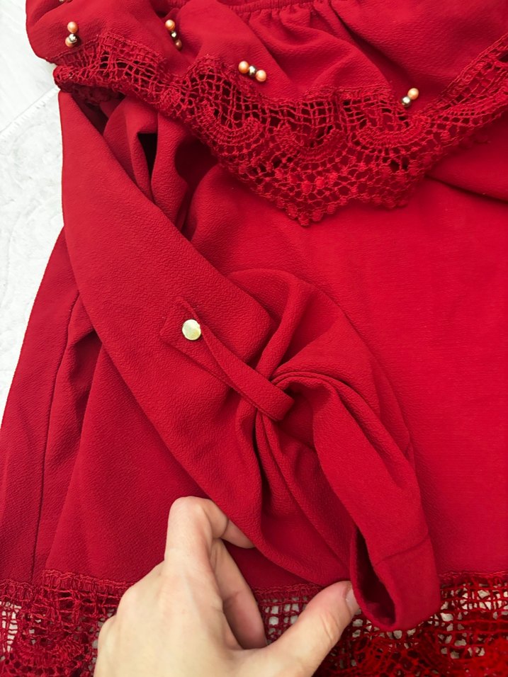 Kırmızı Fırfırlı Bohem Bluz - Görsel 3