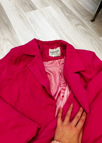 Düğmeli Pembe Kadın Blazer Ceket - Görsel 4