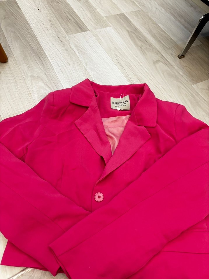 Düğmeli Pembe Kadın Blazer Ceket - Görsel 5