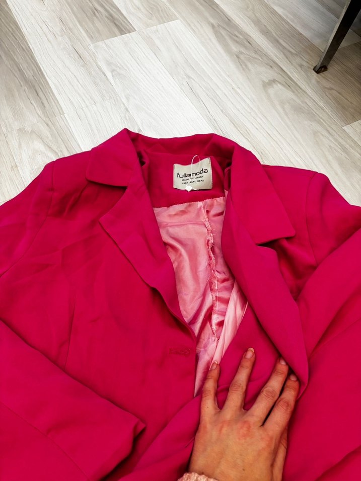 Düğmeli Pembe Kadın Blazer Ceket - Görsel 4