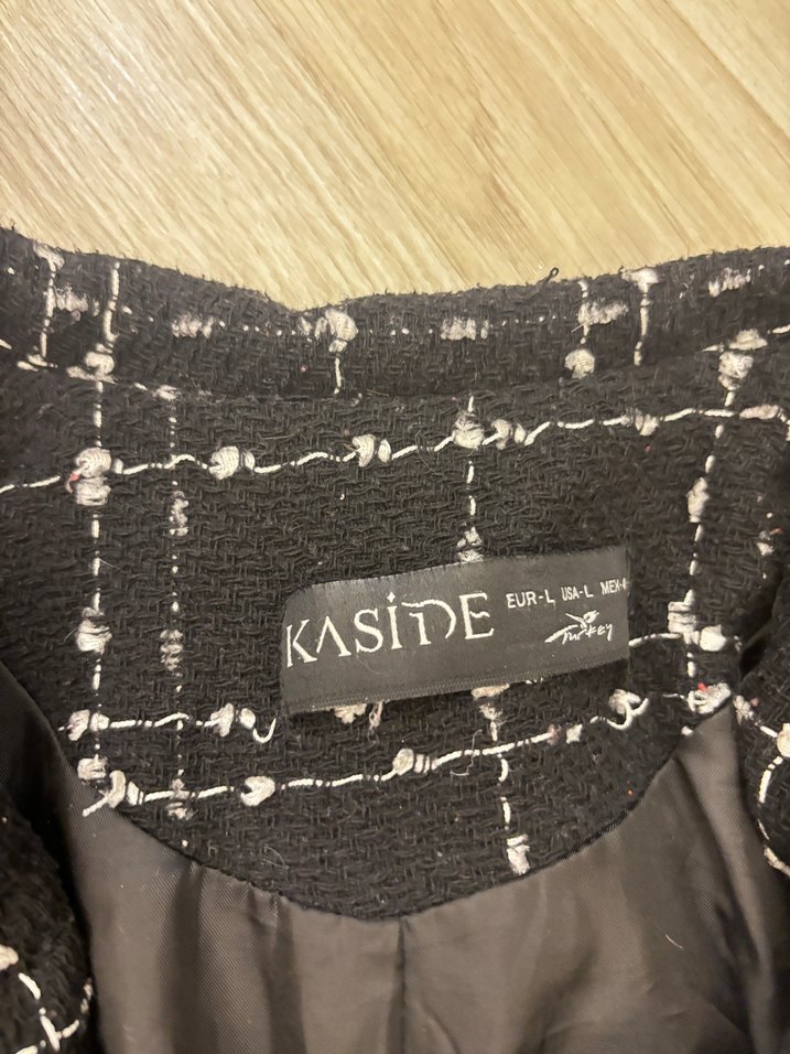 Düğmeli Siyah Kareli Midi blazer ceket - Görsel 3