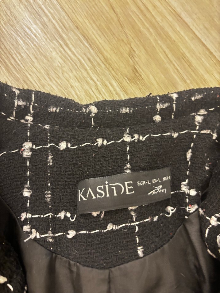 Düğmeli Siyah Kareli Midi blazer ceket - Görsel 4