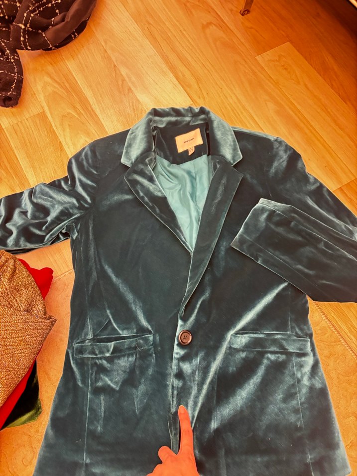 Yeşil kadife kadın blazer ceket - Görsel 4