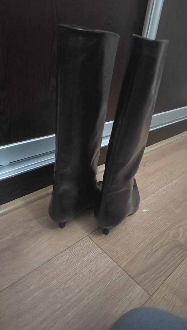 Siyah Deri Dizüstü Stiletto Çizme - Görsel 3