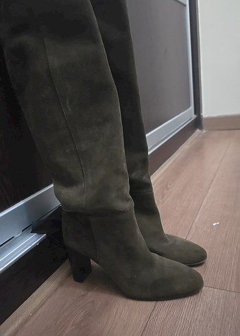 Kahverengi Süet Dizüstü Stiletto Botlar - Görsel 3