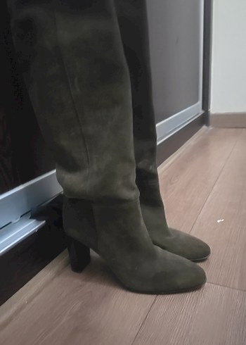 Kahverengi Süet Dizüstü Stiletto Botlar - Görsel 2