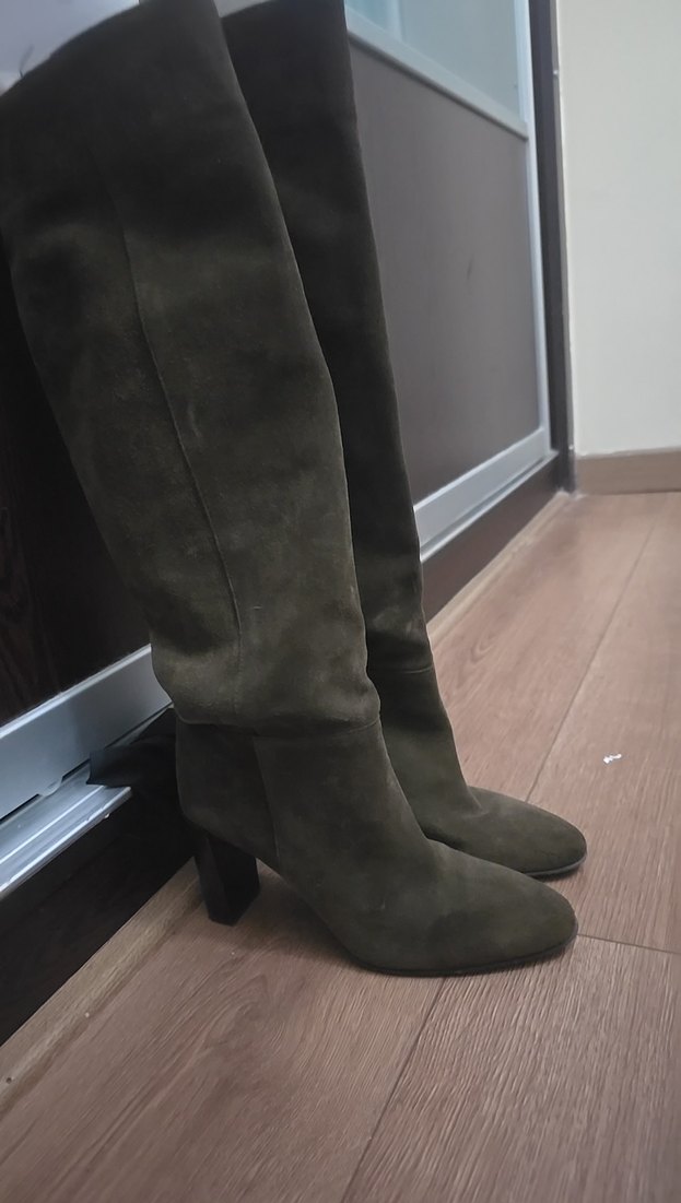 Kahverengi Süet Dizüstü Stiletto Botlar - Görsel 3