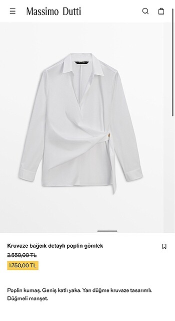 m Beden Kruvaze bağcık detaylı poplin gömlek