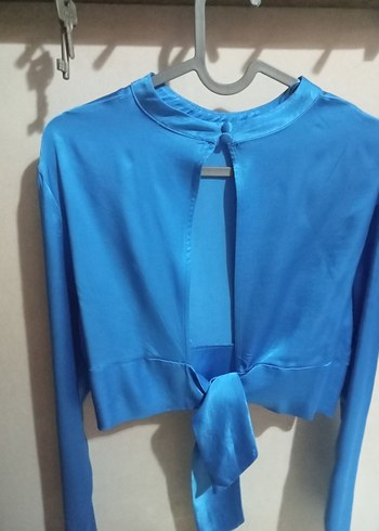 Mavi Saten Dökümlü Mini Bluz - Görsel 2