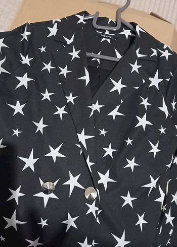 Yıldız Desenli Uzun Kadın gömlek elbise - Görsel 5