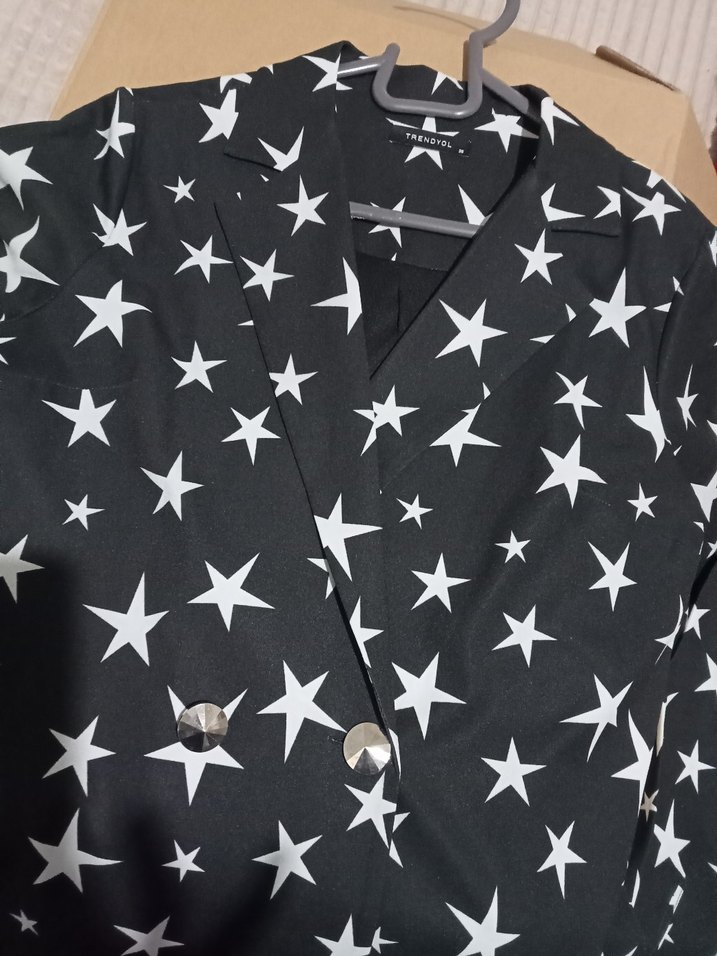 Yıldız Desenli Uzun Kadın gömlek elbise - Görsel 5