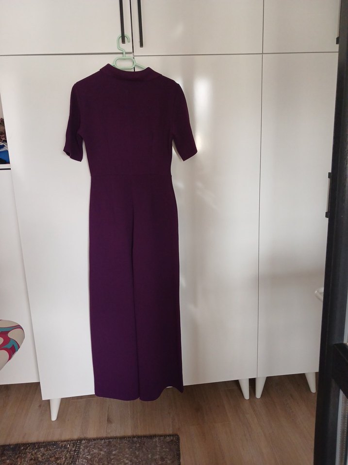 Mor V Yaka Kadın Uzun Tulum - Görsel 2