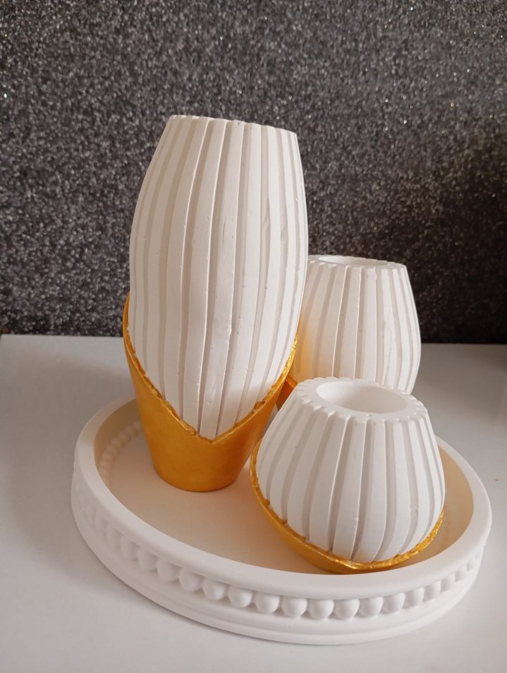 Beyaz ve Altın Detaylı Mumluk Seti - Görsel 2