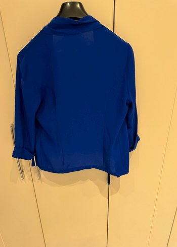 Drapeli Mavi Kadın Mini Blazer - Görsel 3