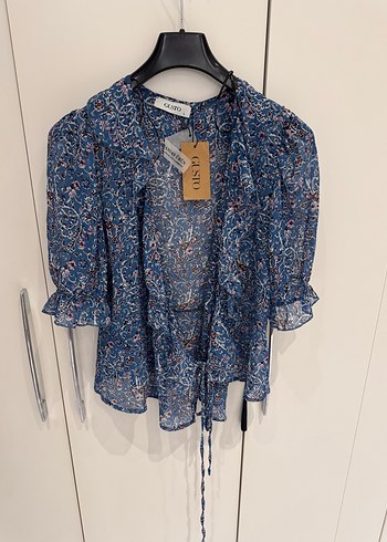 Kısa Kollu, Belden Bağlamalı Bohem Bluz - Görsel 2