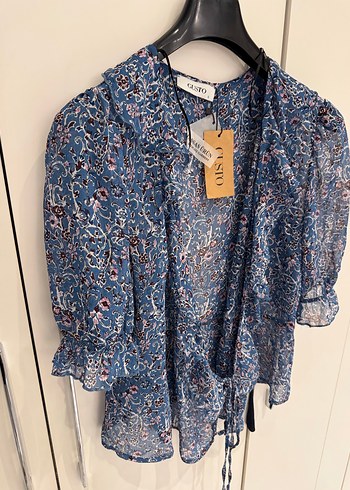 Kısa Kollu, Belden Bağlamalı Bohem Bluz - Görsel 3