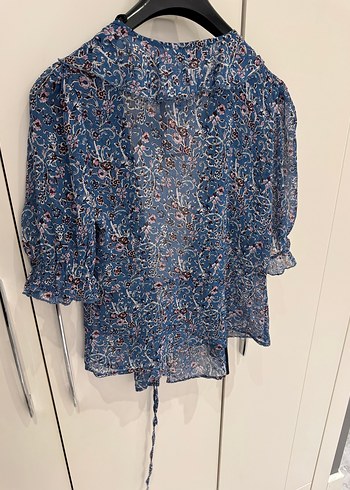 Kısa Kollu, Belden Bağlamalı Bohem Bluz - Görsel 4