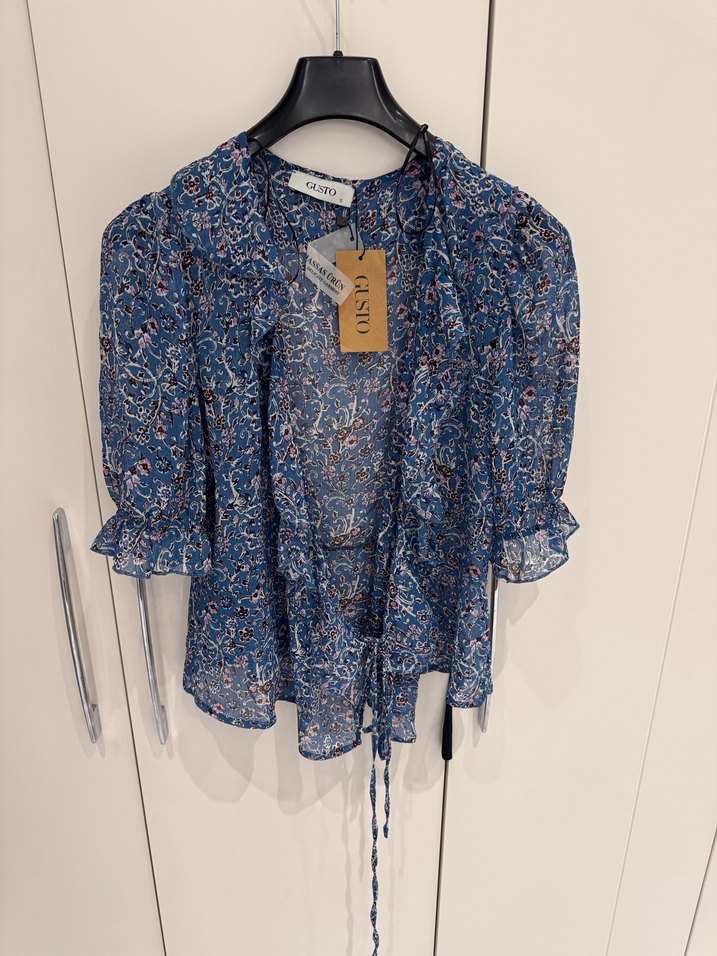 Kısa Kollu, Belden Bağlamalı Bohem Bluz - Görsel 2