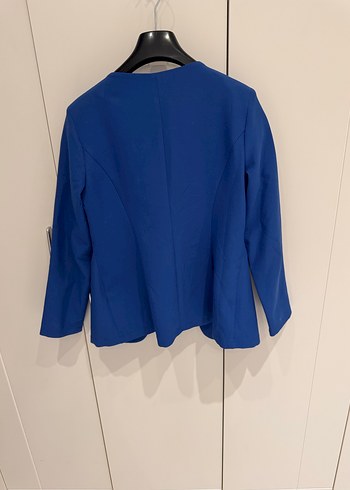 Düğmeli Kısa Mavi Kadın Blazer Ceket - Görsel 3