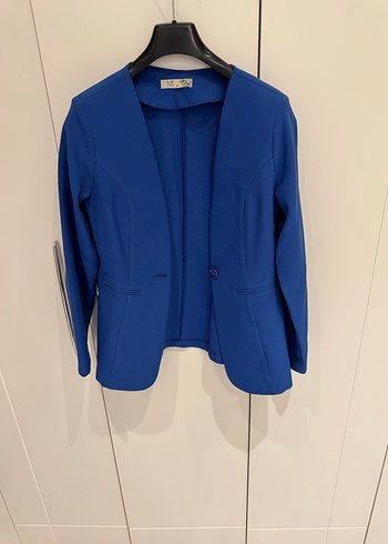 Düğmeli Kısa Mavi Kadın Blazer Ceket - Görsel 2