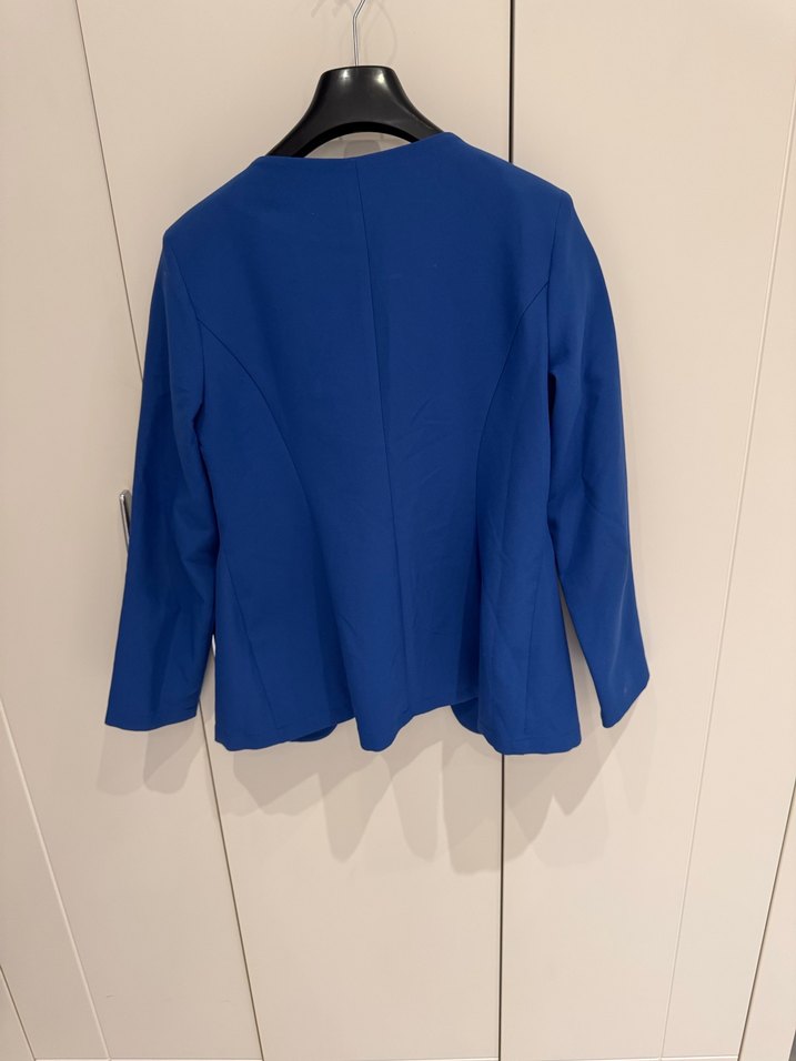 Düğmeli Kısa Mavi Kadın Blazer Ceket - Görsel 3