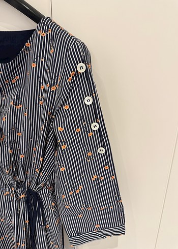 Düğmeli Gri Uzun Kol Pamuk Elbise - Görsel 5