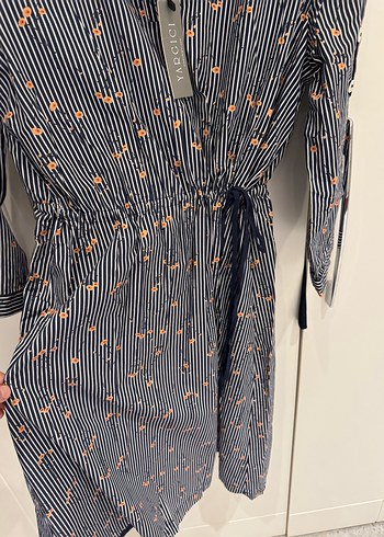 Düğmeli Gri Uzun Kol Pamuk Elbise - Görsel 3