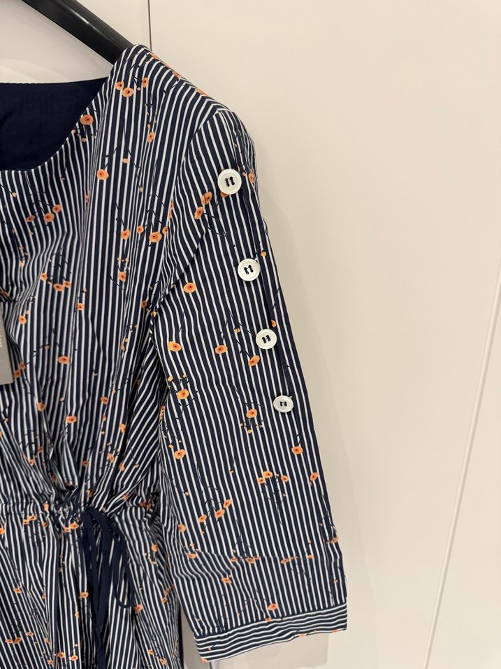 Düğmeli Gri Uzun Kol Pamuk Elbise - Görsel 5