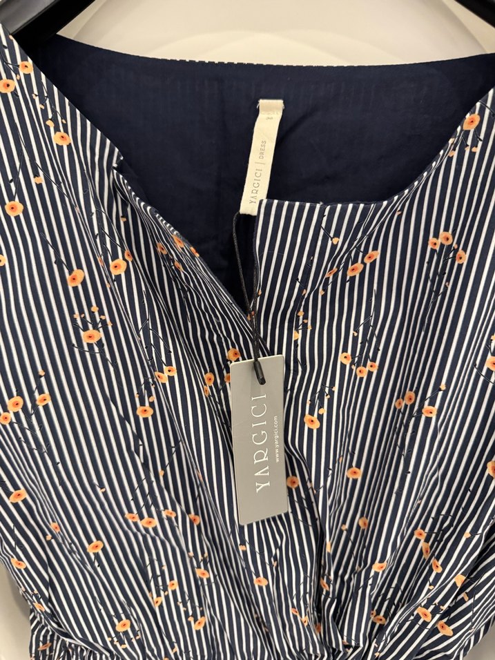 Düğmeli Gri Uzun Kol Pamuk Elbise - Görsel 4