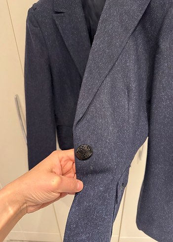 Düğmeli Lacivert Denim Kadın Blazer Ceket - Görsel 6