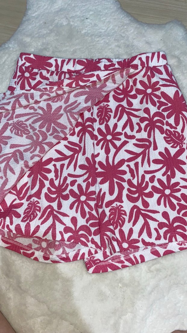 Dantel Detaylı Pembe Desenli Mini şort Etek - Görsel 2