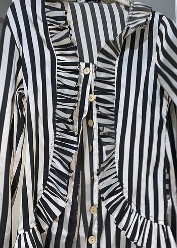 Zebra Desenli Fırfırlı Uzun Kollu Kadın Gömlek - Görsel 2