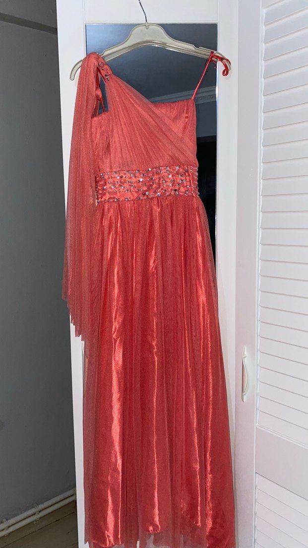 Pembe Drapeli Uzun Abiye Elbise - Görsel 2