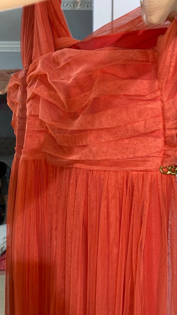 Nar rengiDrapeli Uzun Abiye Elbise - Görsel 4