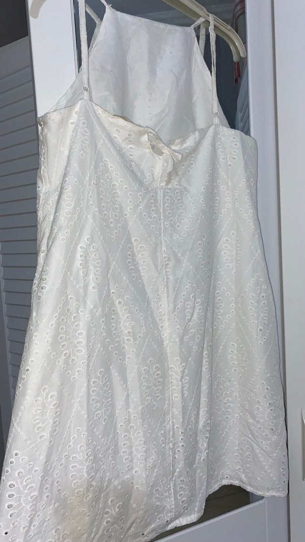 Beyaz Mini Bohem Straplez Elbise - Görsel 3