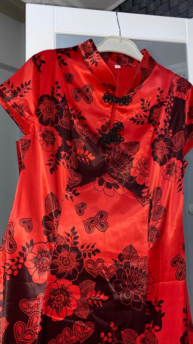 Drapeli Kırmızı Vintage Uzun Abiye Elbise - Görsel 2