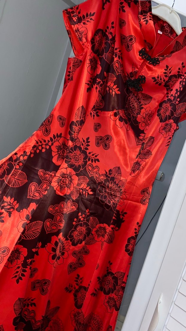 Drapeli Kırmızı Vintage Uzun Abiye Elbise - Görsel 3