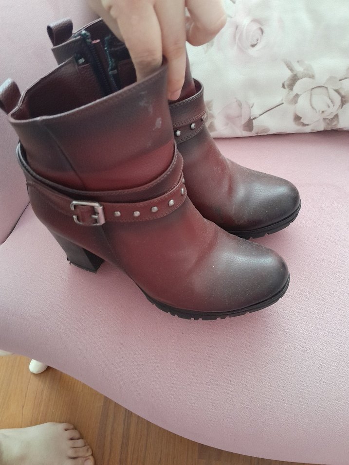 Kahverengi Deri Tokalı Yüksek Topuklu Biker Bot - Görsel 4