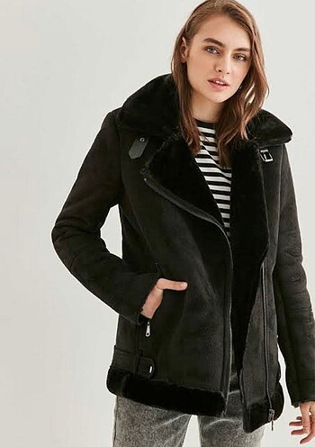 Stradivarius kürklü biker ceket